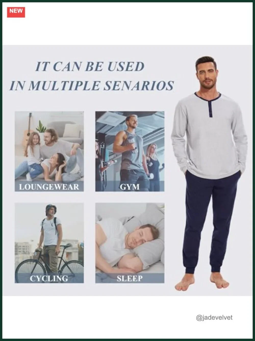 100% Cotton Men's Pajama Set with Henley Neckline 2-Piece Sleep Lounge Set